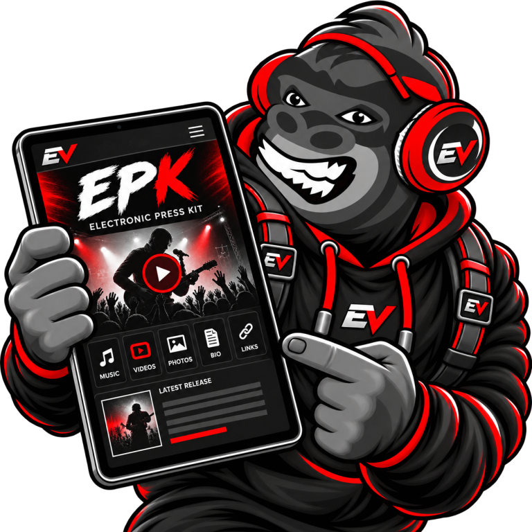 EV gorilla mascot with an electronic press kit — Exposed Vocals Digital EPK