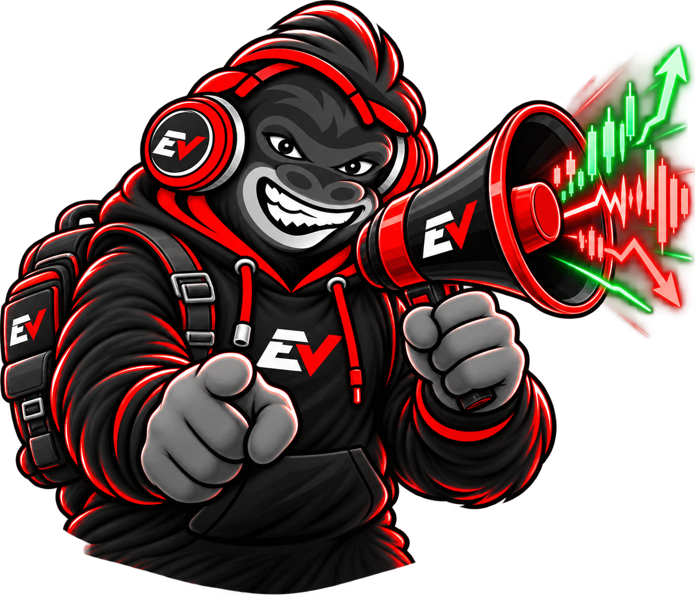EV gorilla mascot with a megaphone sending out Signal waves — Opportunity Boost