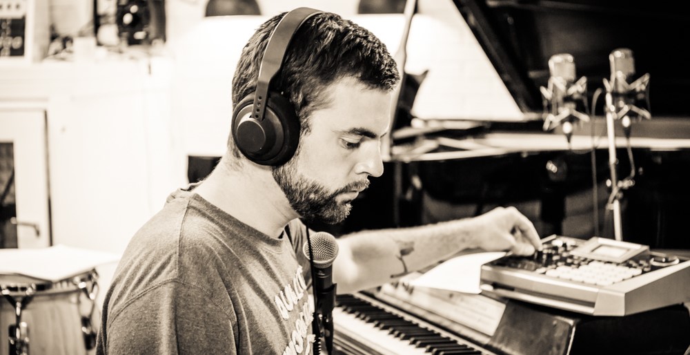 Gasoline Monk working in a recording studio, photographed by Boe Larsen
