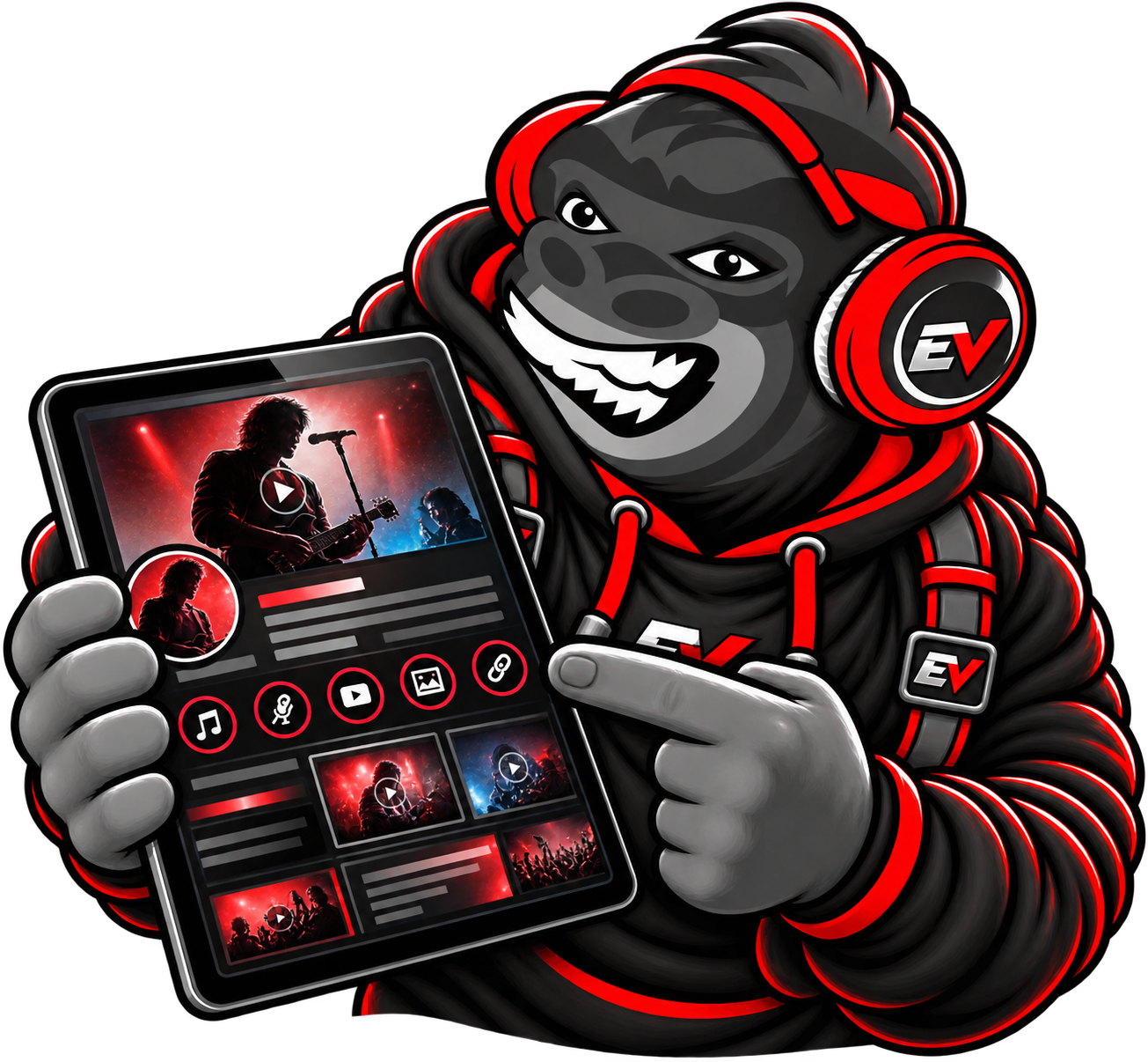 EV gorilla mascot with a music dashboard — EV Profile Setup Concierge