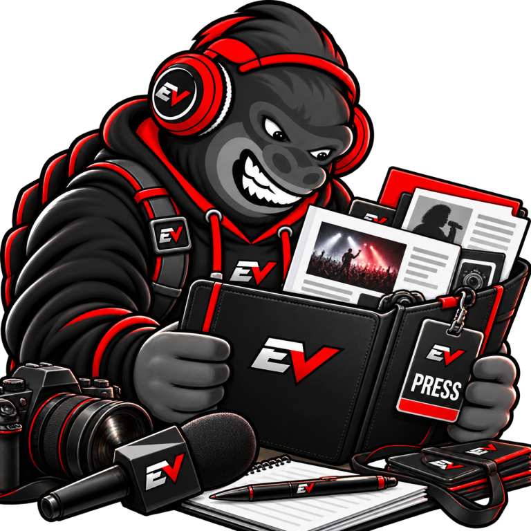 EV gorilla mascot holding a press credentials folder — PR Profile Setup