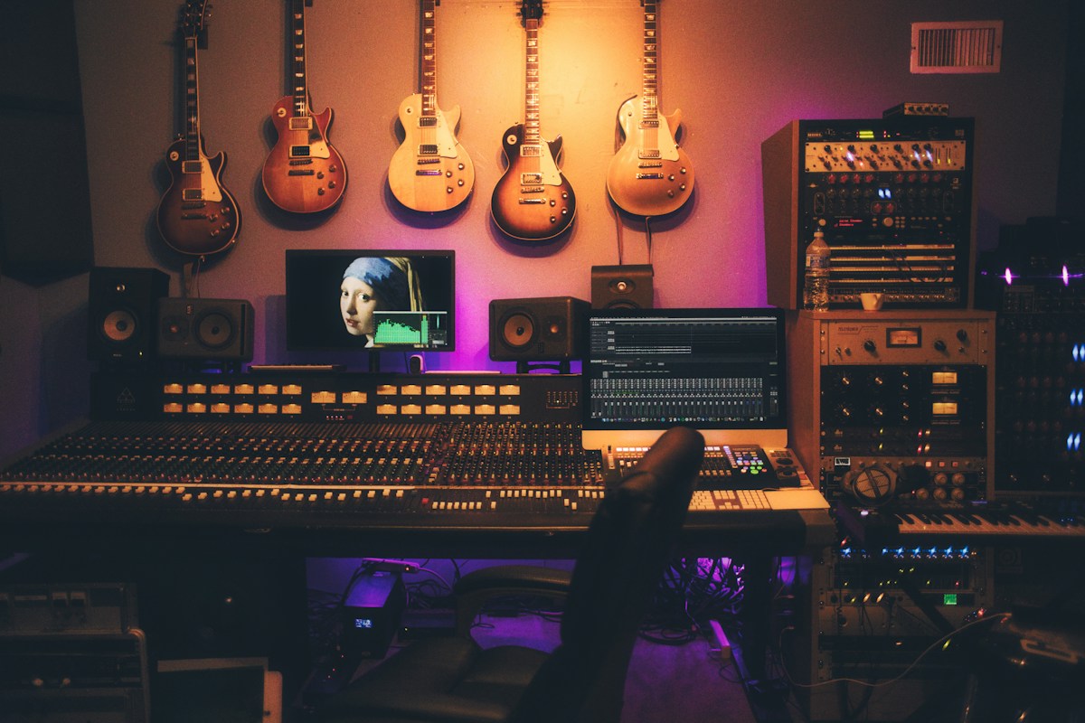 Recording studio illustrating songwriter royalties
