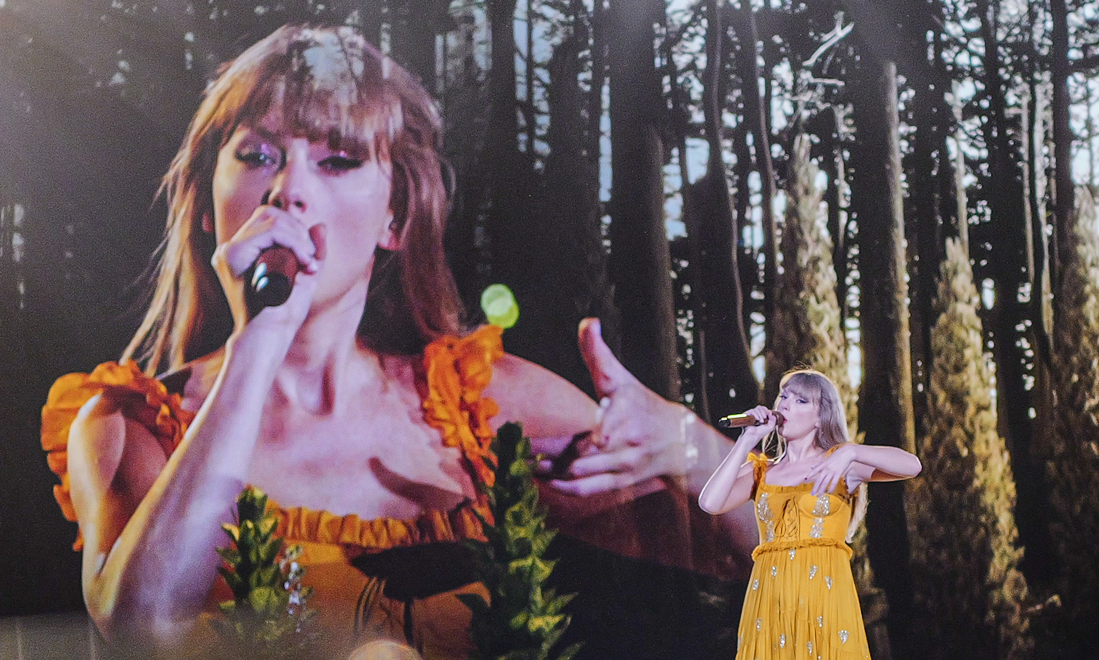 Taylor Swift performing during the Eras Tour in August 2023