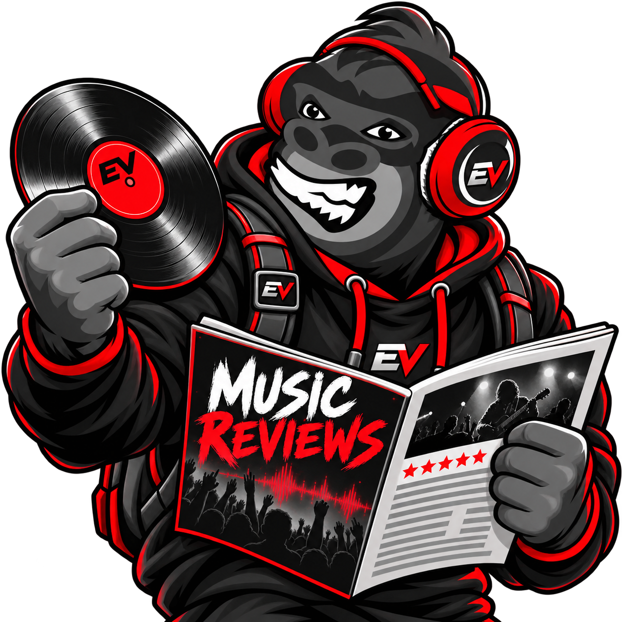 EV gorilla mascot with a vinyl record — Full Album Review